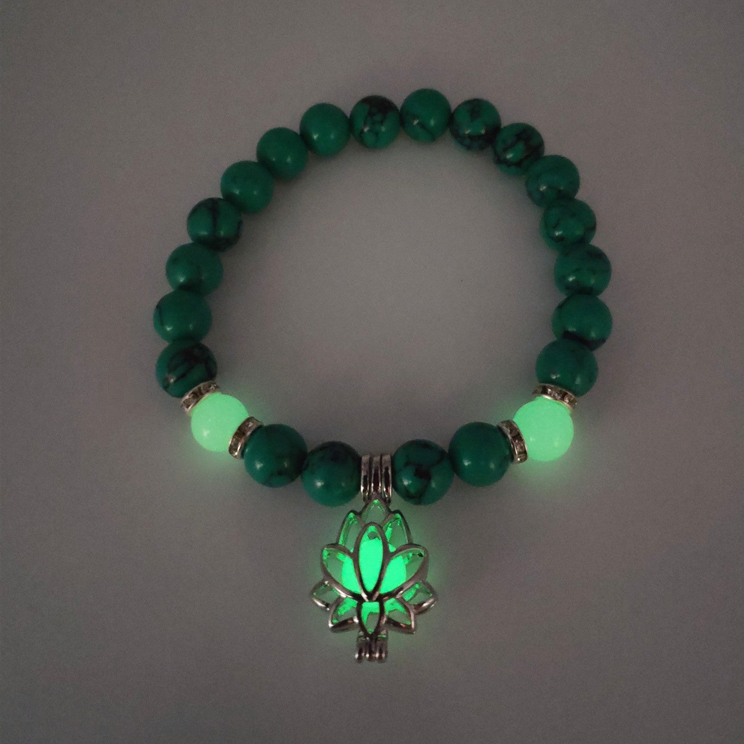 Wholesale Turquoise Luminous Lotus Sanskrit Beaded Bracelet