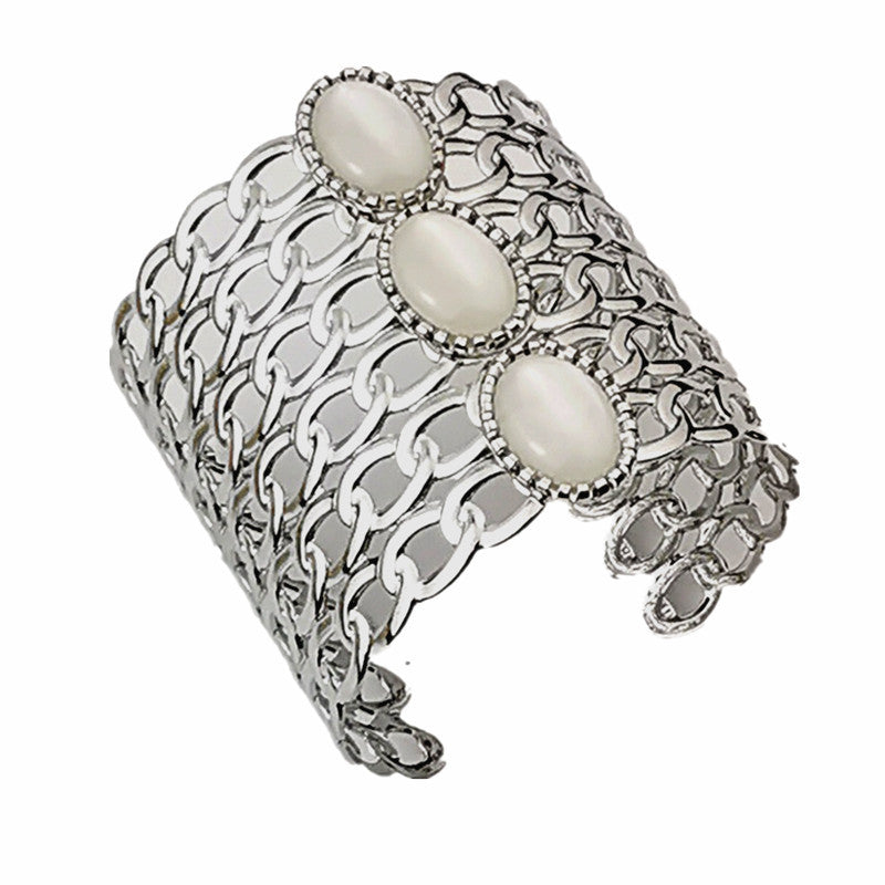 Wholesale Exaggerated Geometric Fashion Cat's Eye Stone Inlaid Open Bracelet