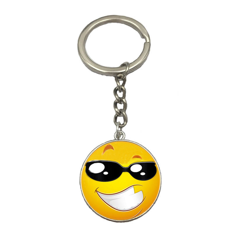Wholesale Emoji Smiling Face 25MM Time Gemstone Alloy Keychain