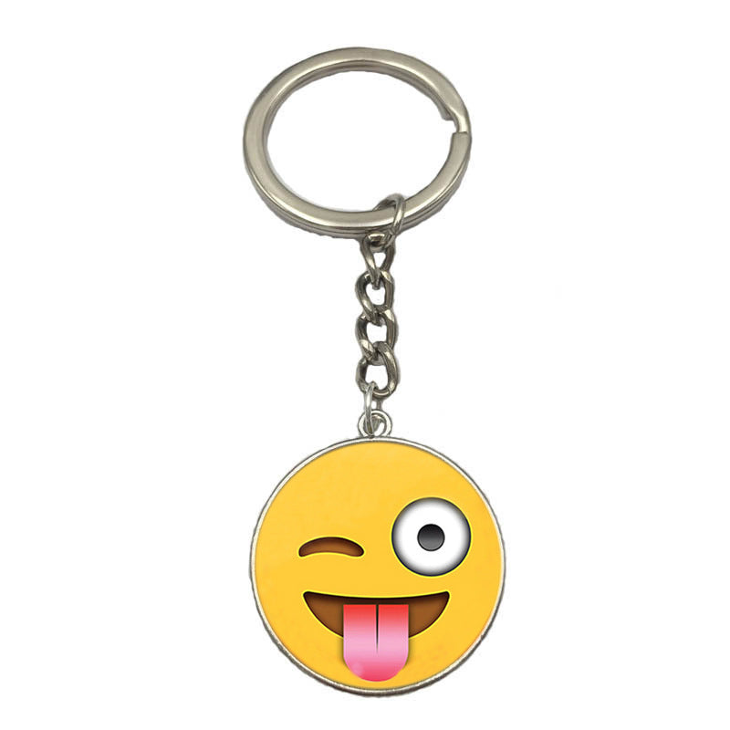 Wholesale Emoji Smiling Face 25MM Time Gemstone Alloy Keychain