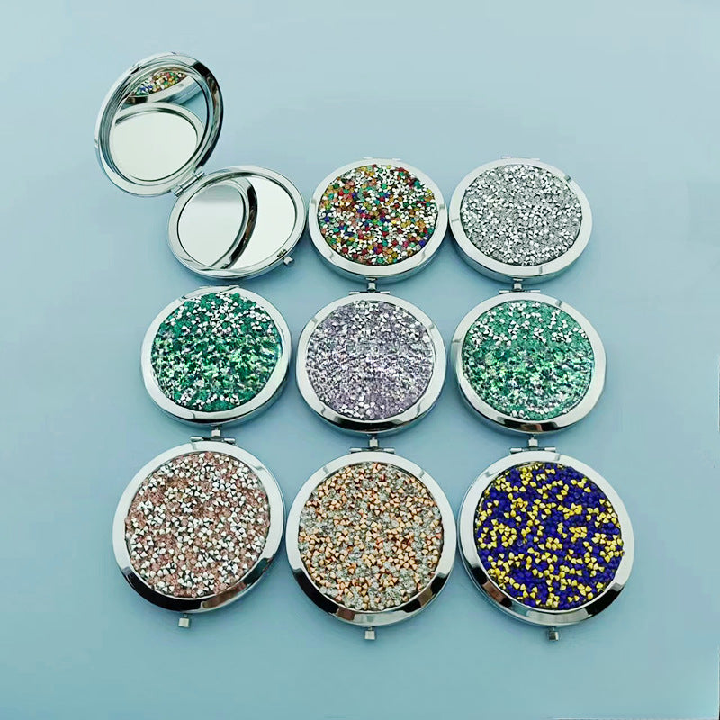 Wholesale 70mm Round Metal Snap Fastening, Crystal Appliqué Diamond Double-sided Mirror