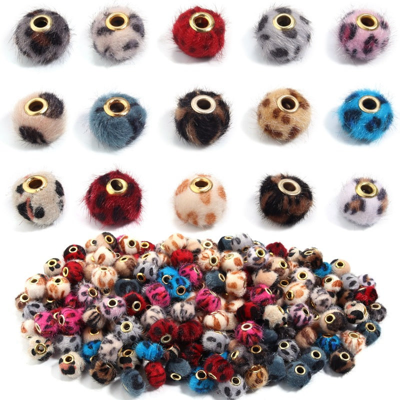Wholesale 10PCS Leopard Print Plush Straight Hole Spacer Beads