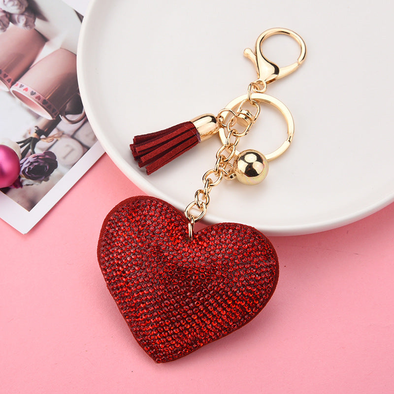 Wholesale Creative Heart-Shaped Diamond-Encrusted Bag Keychain