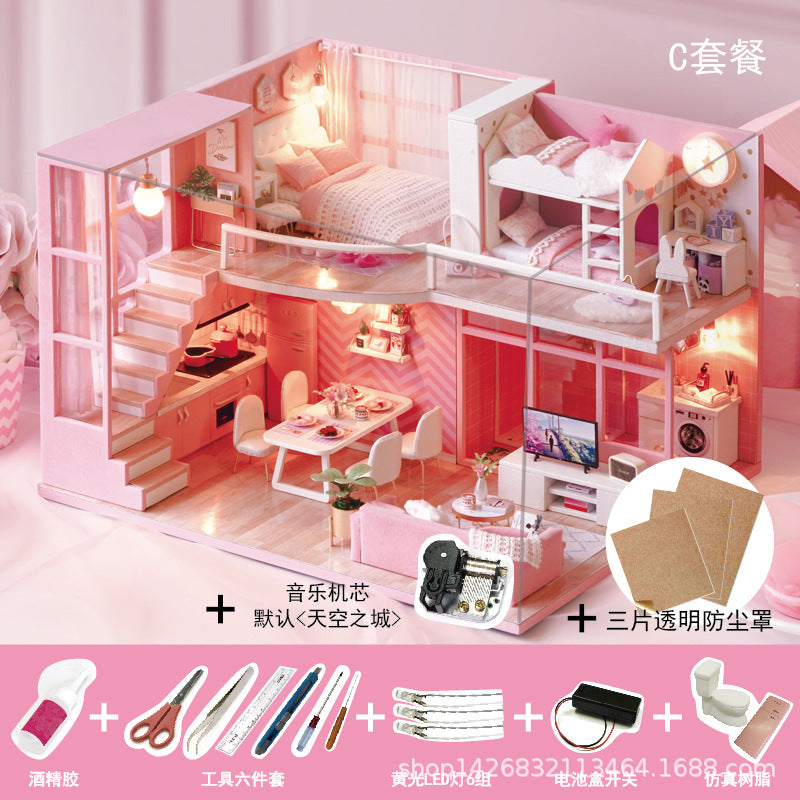 Wholesale fun DIY cabin model wooden hand-assembled toy villa house