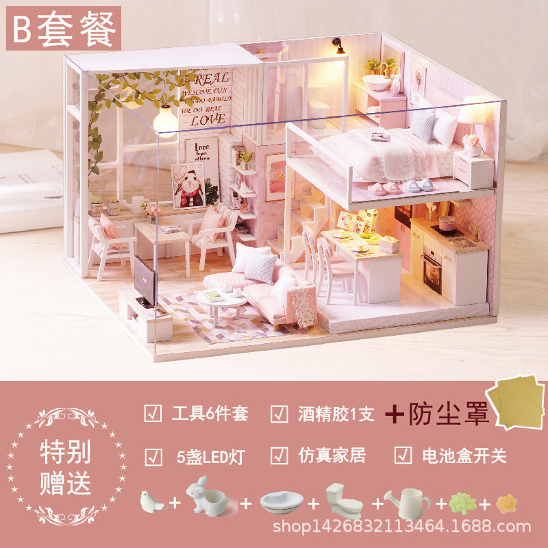Wholesale fun DIY cabin model wooden hand-assembled toy villa house