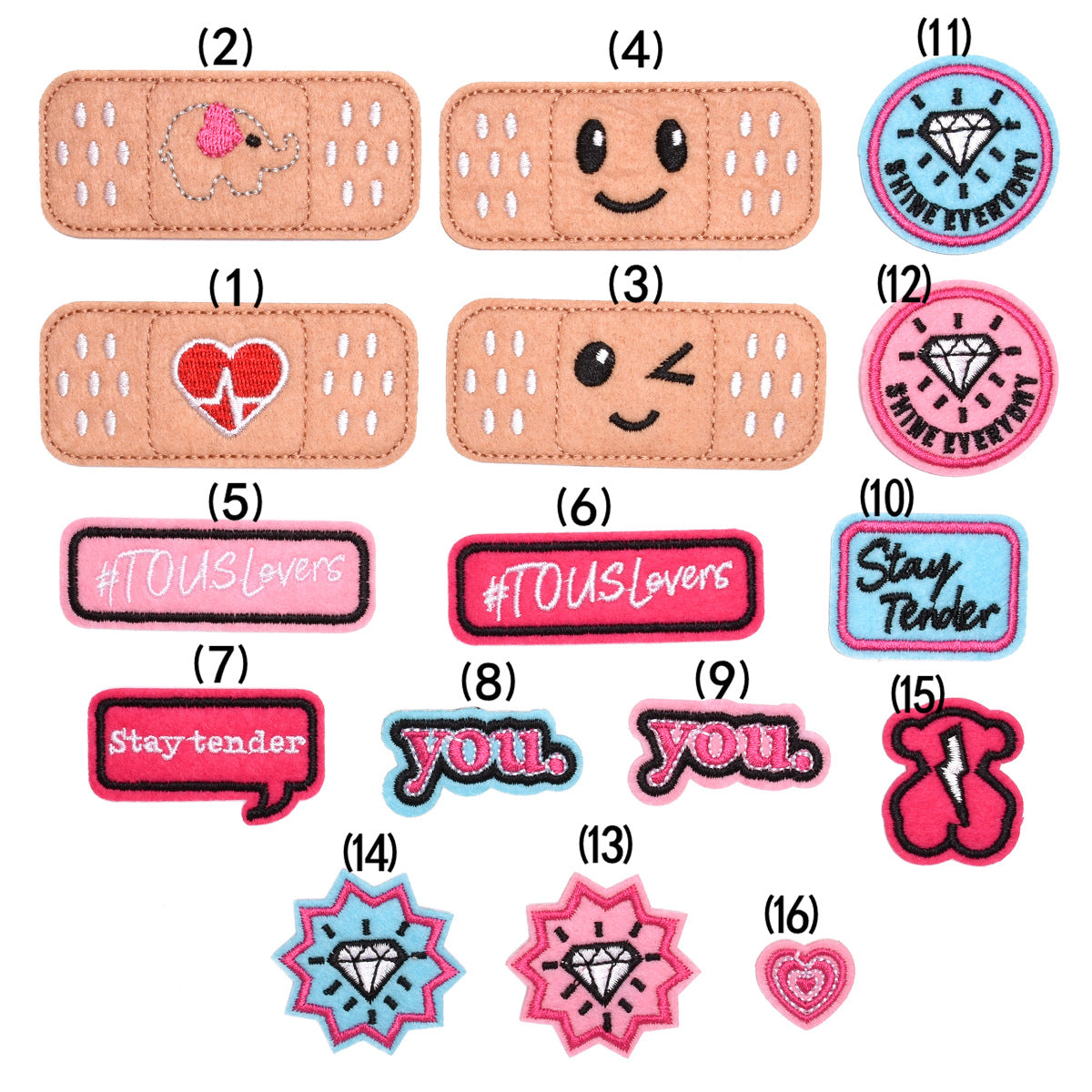 Wholesale 17Pcs Embroidered Iron On Patches Set Felt Twill Campus Style Badge Appliques DIY Clothing Accessory Boutique Gift Resale