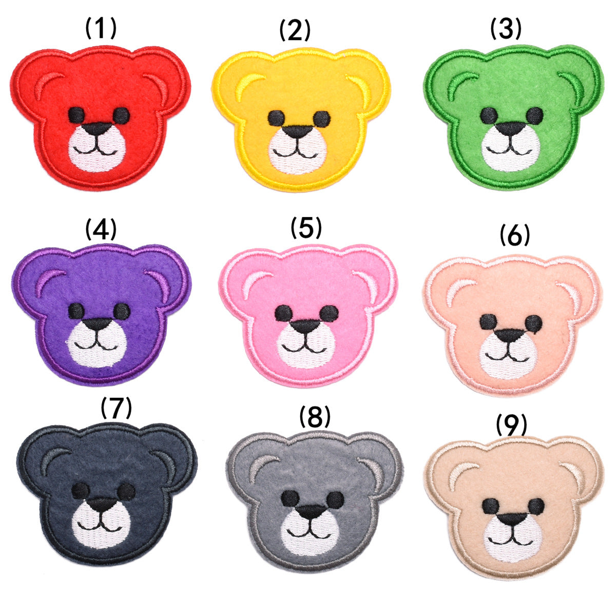 Wholesale Cute Bear Head Cloth Patches Set Of 9 DIY Decorative Repair Patches For Clothing Fashion Accessory