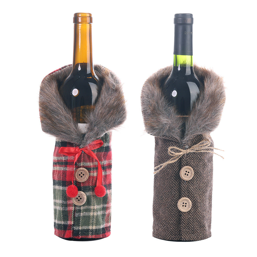 Wholesale Christmas Cloth Stripe Plaid Skirt Wine Bottle Cover