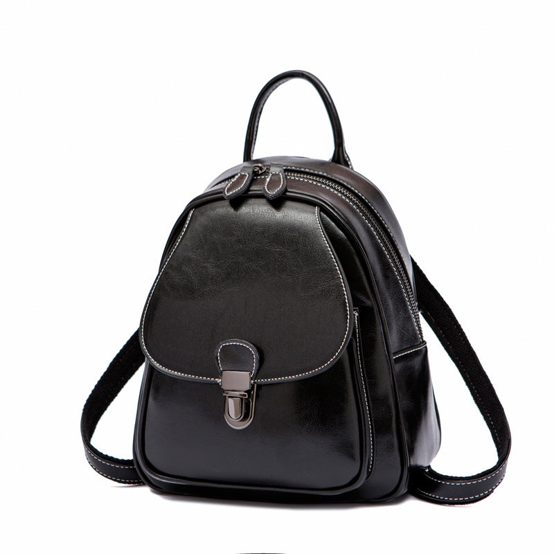 Wholesale Retro college genuine leather women' s bag waxed leather backpack