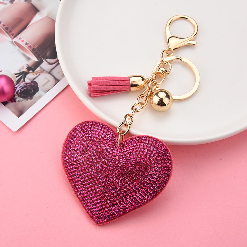 Wholesale Creative Heart-Shaped Diamond-Encrusted Bag Keychain