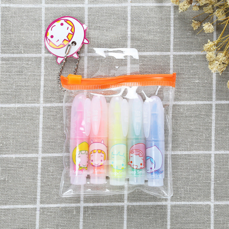 Plástico al por mayor de 5 colores mini resaltador bolígrafo