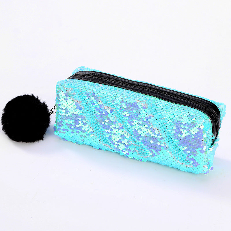 Wholesale Fur Ball Sequin Pencil Case Cosmetic Bag