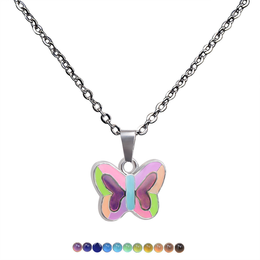 Wholesale Fluorescent Luminous Butterfly Heart Peace Pendant Temperature Sensitive Color Changing Necklaces