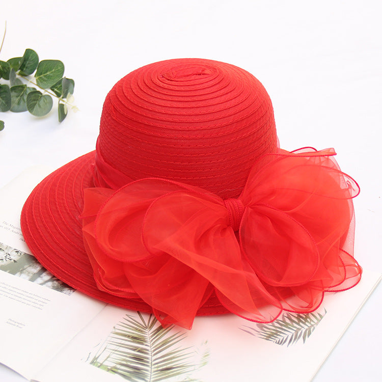 Wholesale Organza Basin Hat Bow Mesh Sunshade Hat