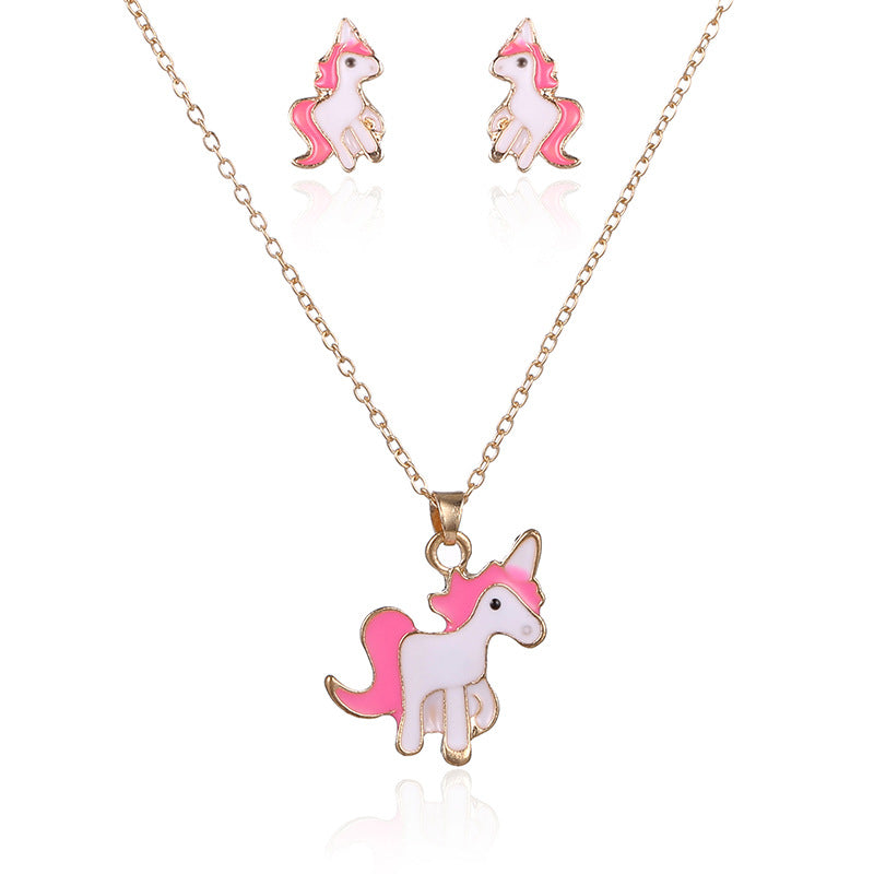 Wholesale Unicorn Pendant Necklace Earrings Jewelry Set