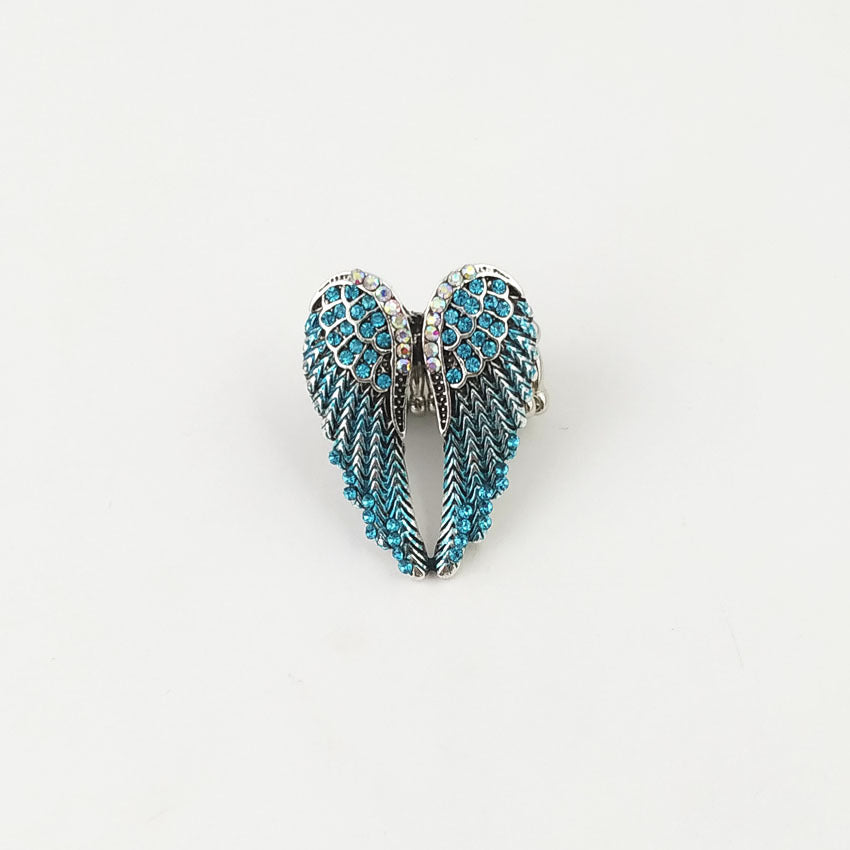 Wholesale Diamond-studded 3D Angel Wings Adjustable Vintage Ring