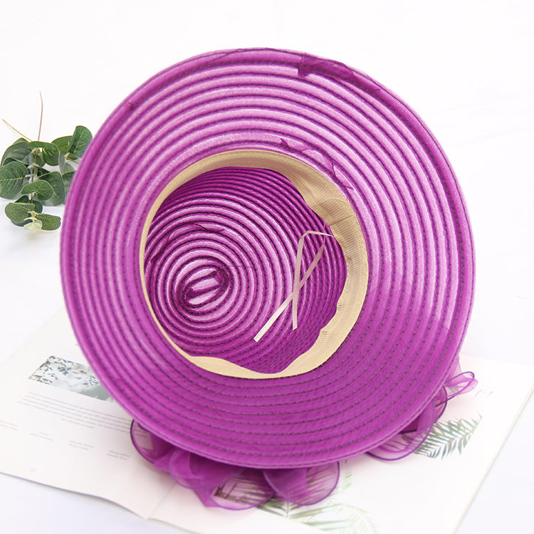 Wholesale Organza Basin Hat Bow Mesh Sunshade Hat