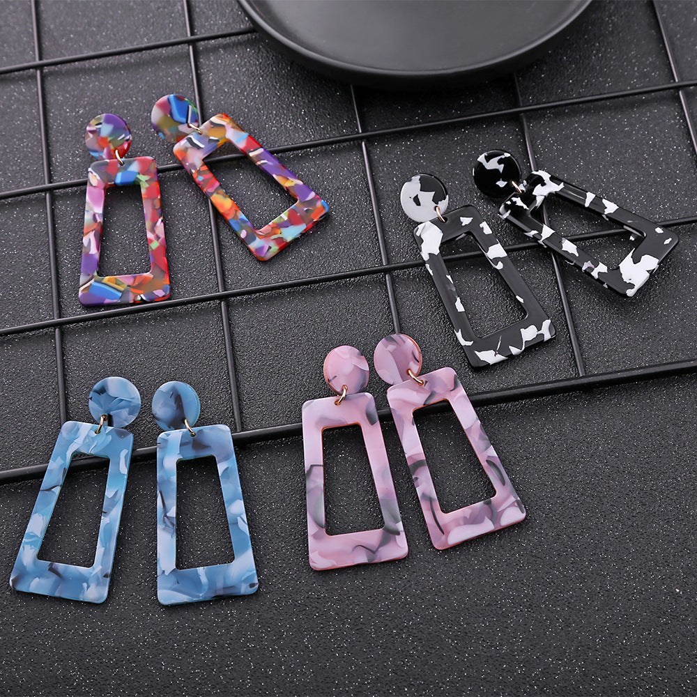 Wholesale Leopard Print Exaggerated Acetate Acrylic Strip Square T-shaped Earrings