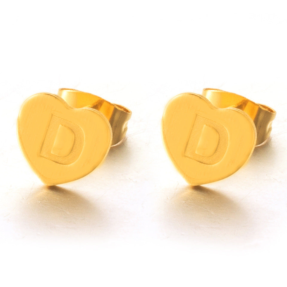 Wholesale English 26 Letter Gold Stainless Steel Earrings