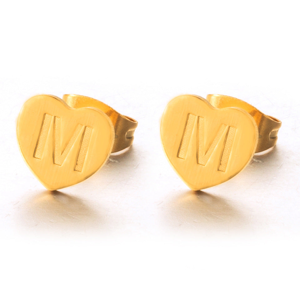 Wholesale English 26 Letter Gold Stainless Steel Earrings