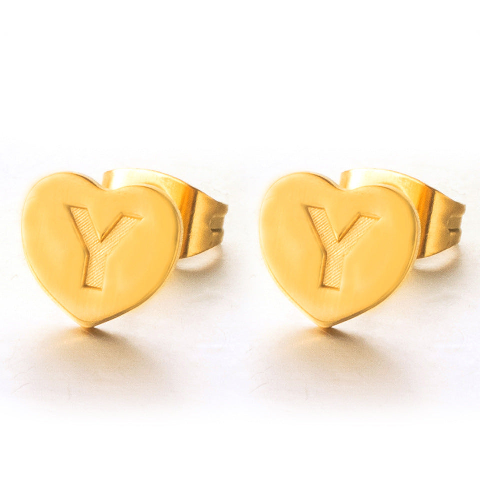 Wholesale English 26 Letter Gold Stainless Steel Earrings