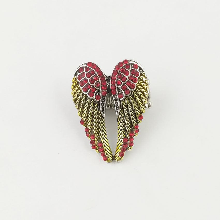Wholesale Diamond-studded 3D Angel Wings Adjustable Vintage Ring