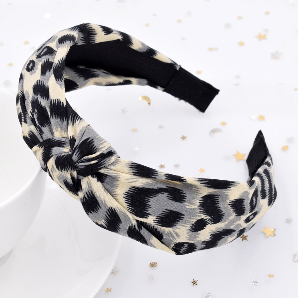 Wholesale Leopard Women's Wide Cross Tie Fabric Headband