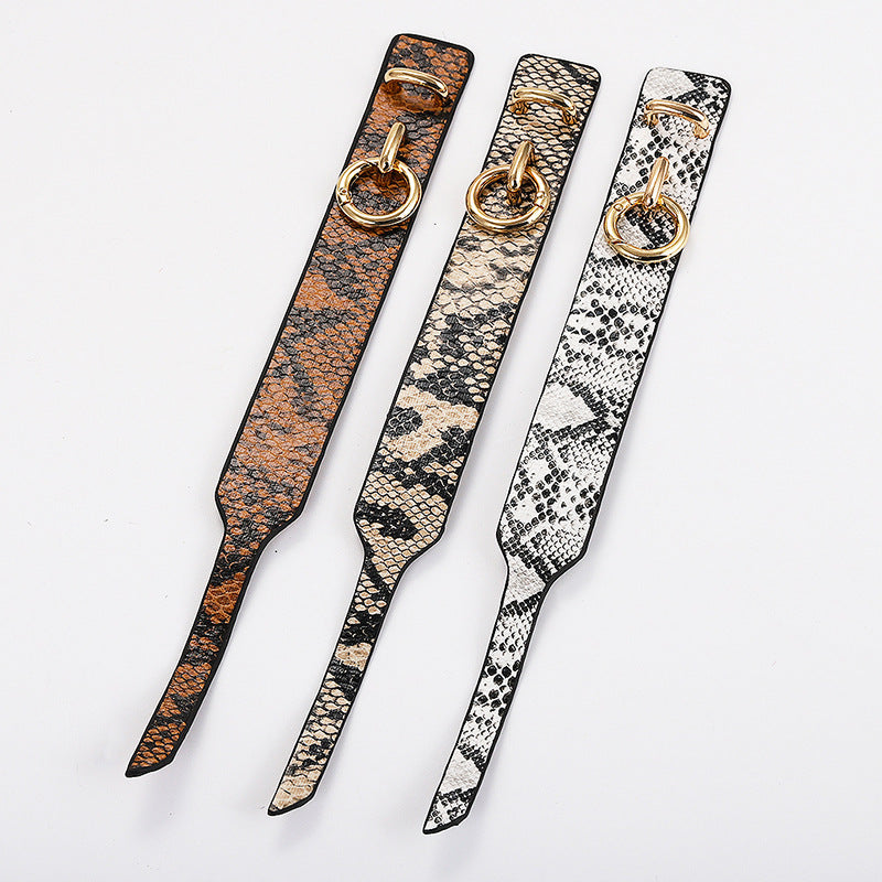 Wholesale Snakeskin Pattern Wide Face PU Leather Adjustable Bracelet