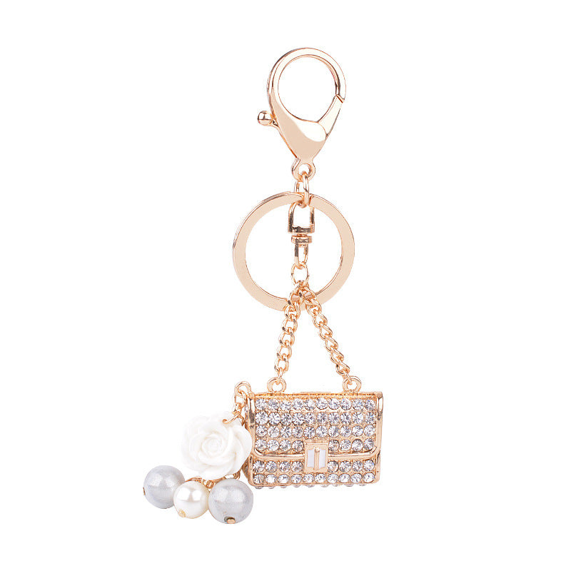 Wholesale Pearl Bag Alloy Rhinestone Keychain