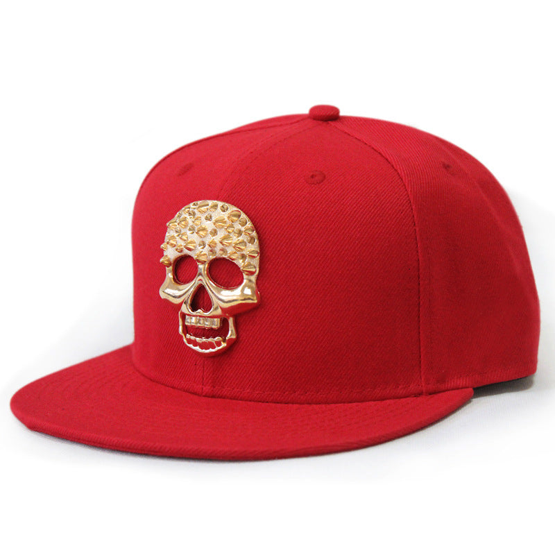 Wholesale  flat brim hat skull rivet hip hop baseball cap men's street dance hat trendy men's and Women's