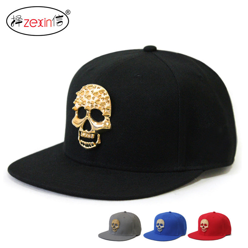 Wholesale  flat brim hat skull rivet hip hop baseball cap men's street dance hat trendy men's and Women's