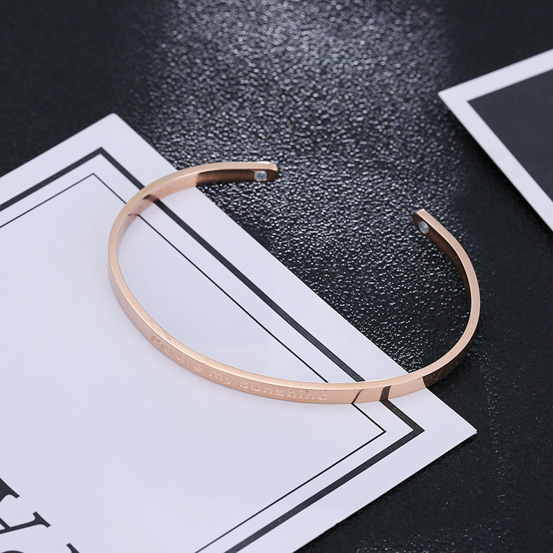Wholesale Electroplated Rose Gold Titanium Steel Open C-shaped Bracelet