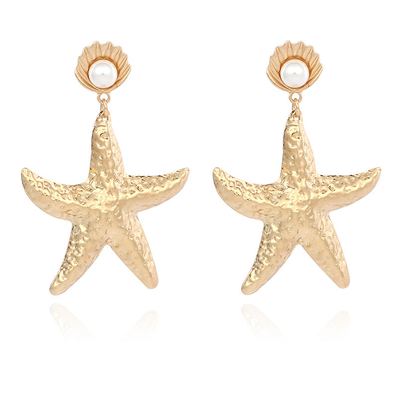 Wholesale Gold Alloy Starfish Pearl Earrings