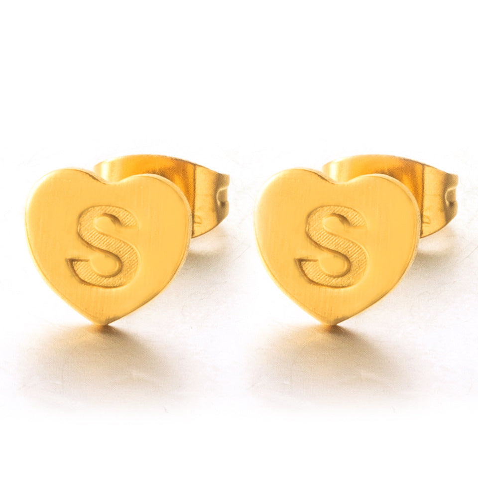 Wholesale English 26 Letter Gold Stainless Steel Earrings