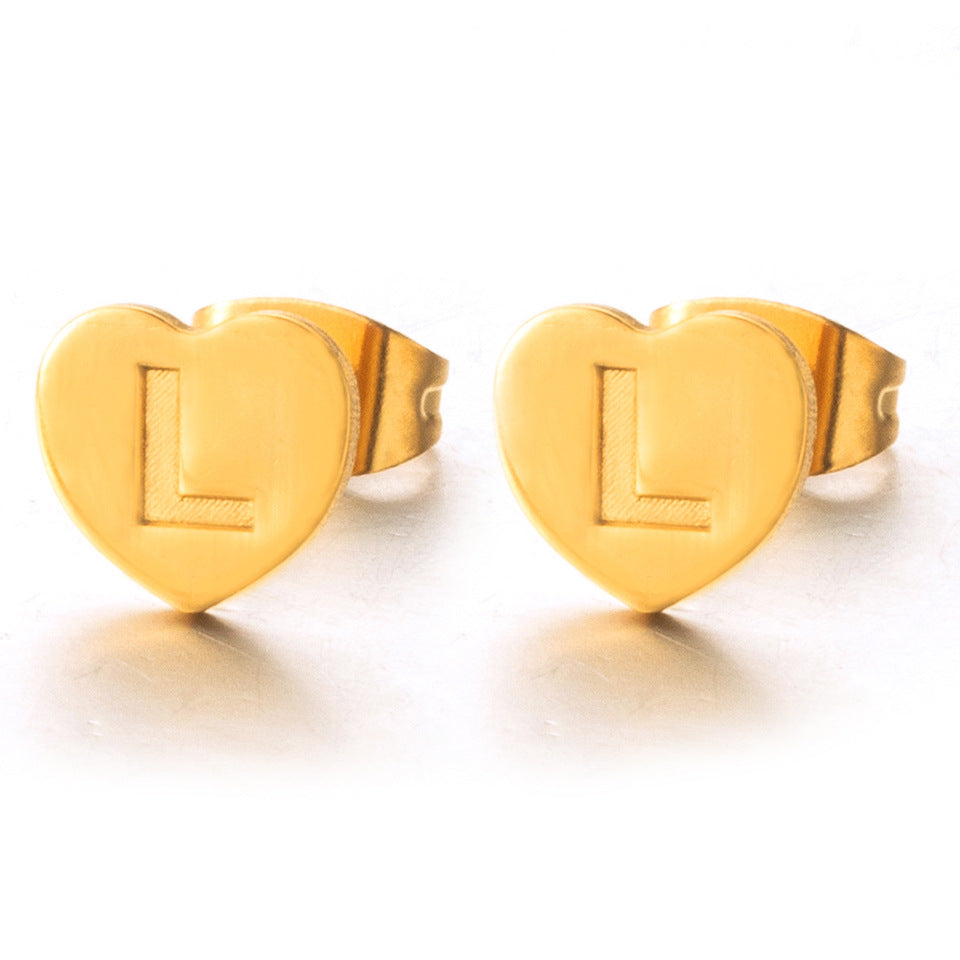 Wholesale English 26 Letter Gold Stainless Steel Earrings