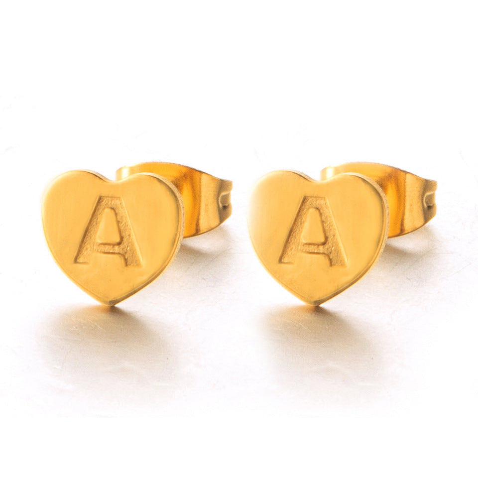 Wholesale English 26 Letter Gold Stainless Steel Earrings