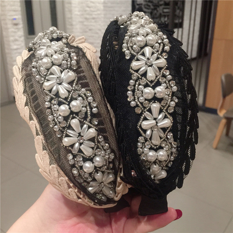 Wholesale Middle Knot Hollow Wide Edge Pearl Headband