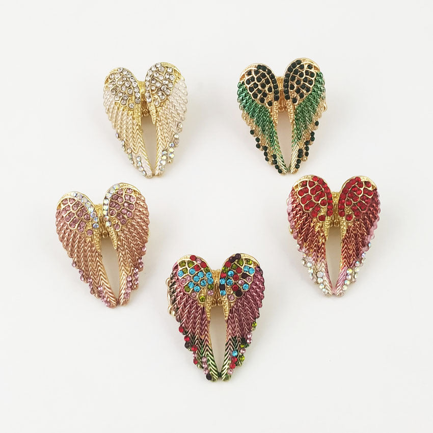 Wholesale Diamond-studded 3D Angel Wings Adjustable Vintage Ring