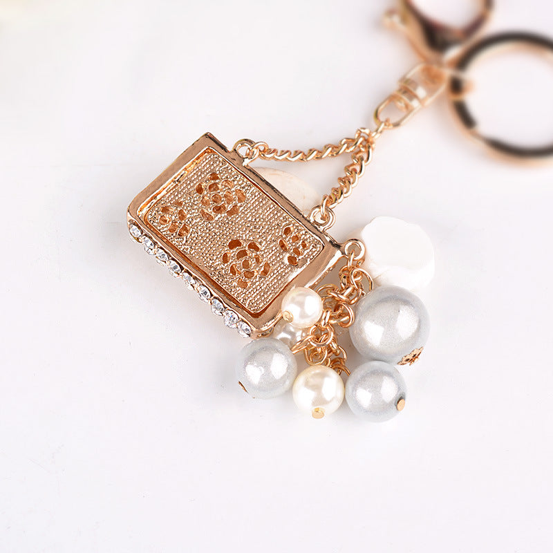 Wholesale Pearl Bag Alloy Rhinestone Keychain