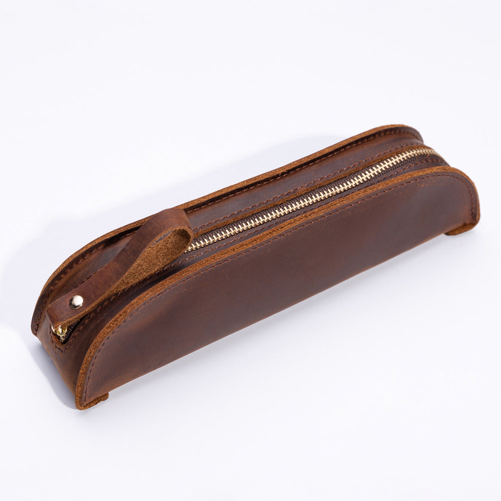 Wholesale Handmade Genuine Leather Creative Fashion Retro Zipper Pencil Case