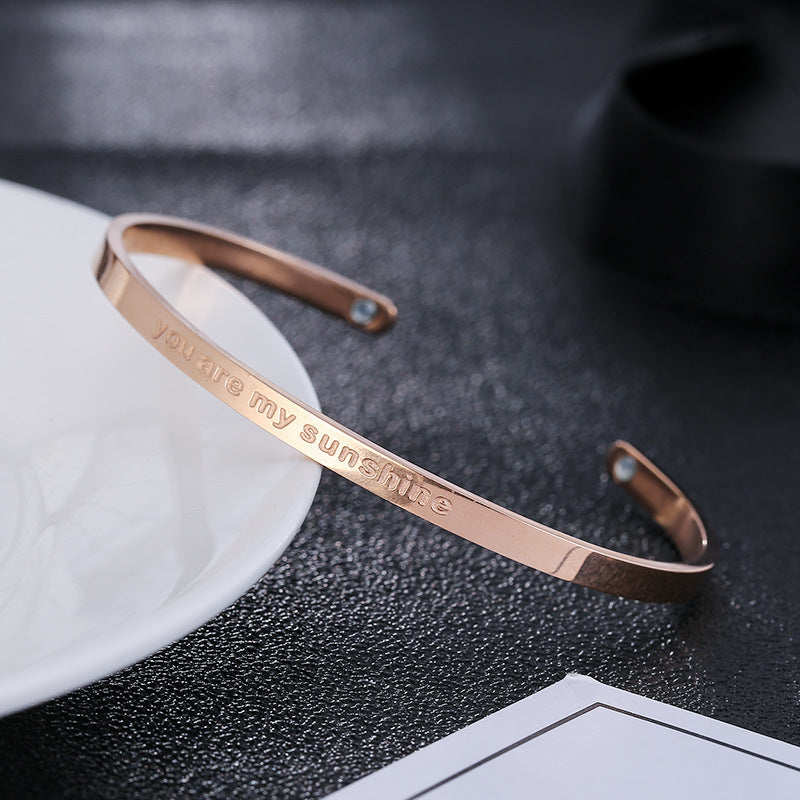 Wholesale Electroplated Rose Gold Titanium Steel Open C-shaped Bracelet