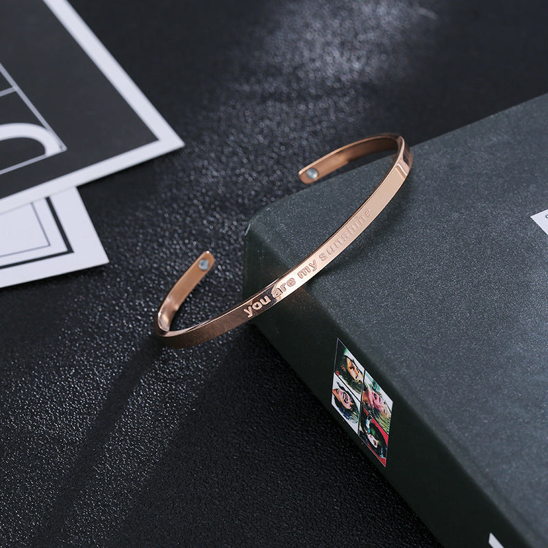 Wholesale Electroplated Rose Gold Titanium Steel Open C-shaped Bracelet