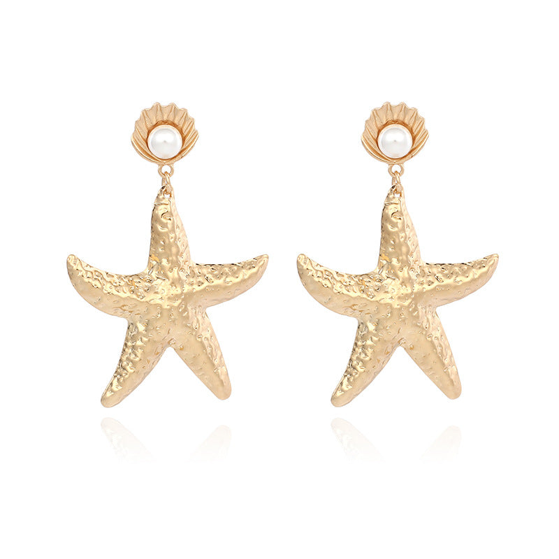 Wholesale Gold Alloy Starfish Pearl Earrings