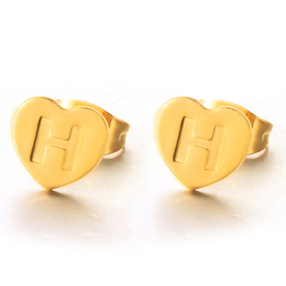 Wholesale English 26 Letter Gold Stainless Steel Earrings