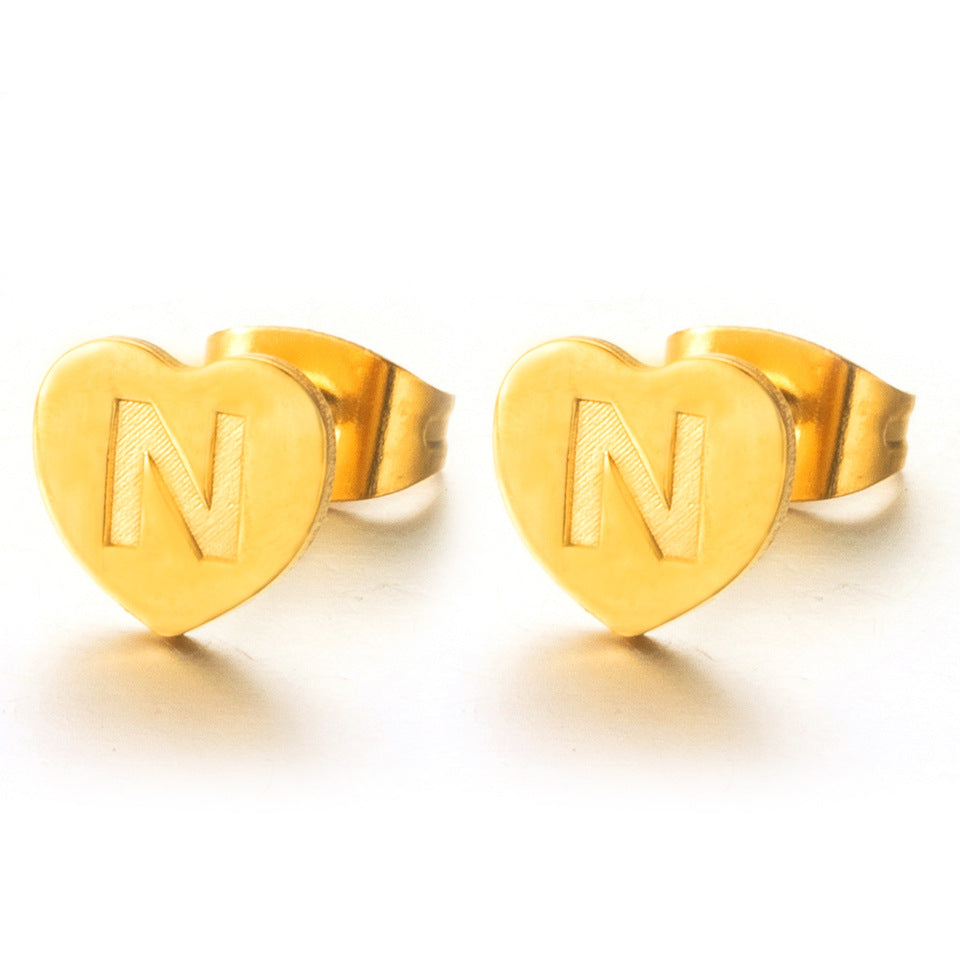Wholesale English 26 Letter Gold Stainless Steel Earrings