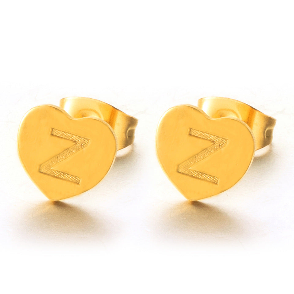 Wholesale English 26 Letter Gold Stainless Steel Earrings