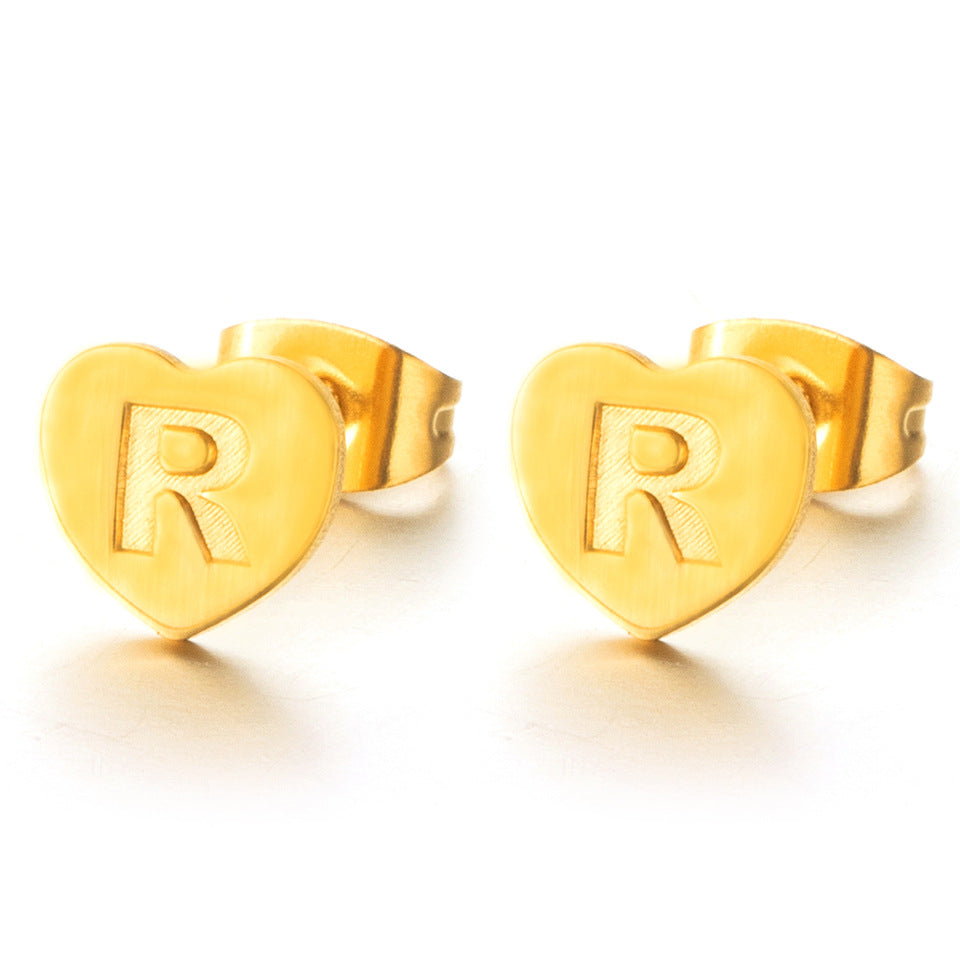 Wholesale English 26 Letter Gold Stainless Steel Earrings