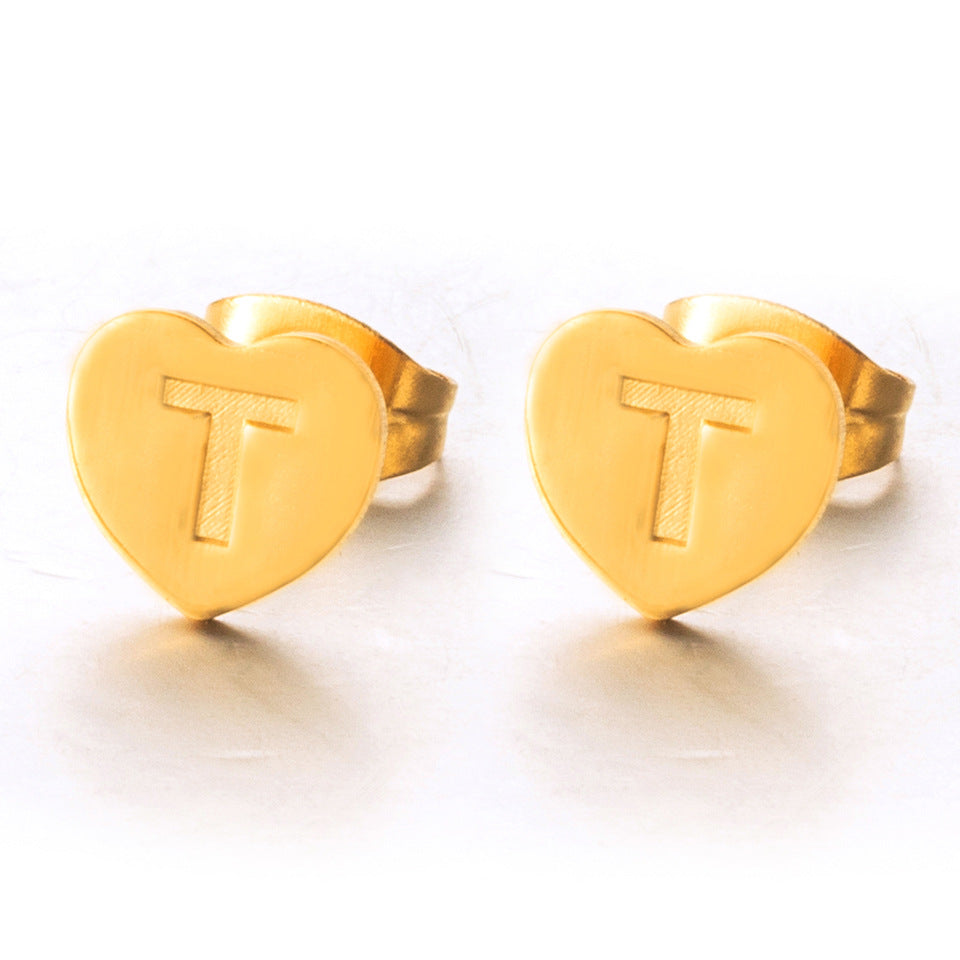 Wholesale English 26 Letter Gold Stainless Steel Earrings