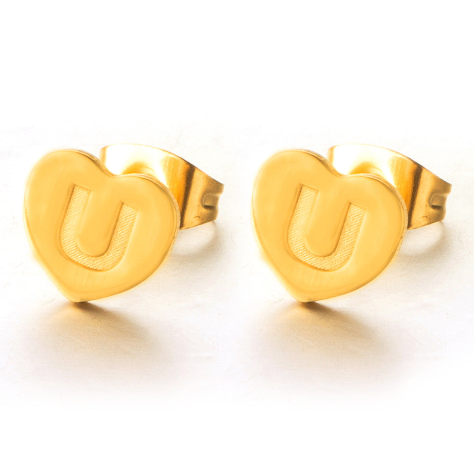 Wholesale English 26 Letter Gold Stainless Steel Earrings