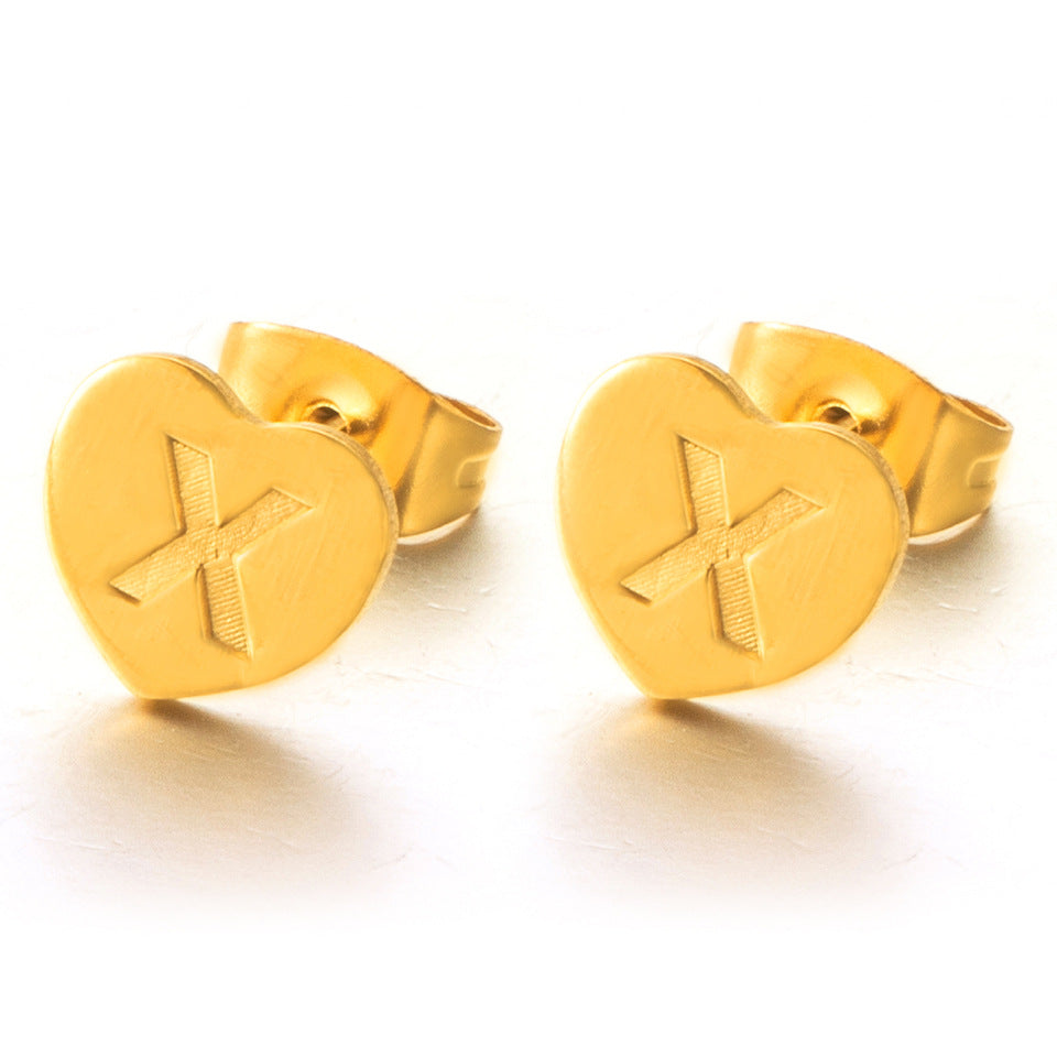 Wholesale English 26 Letter Gold Stainless Steel Earrings